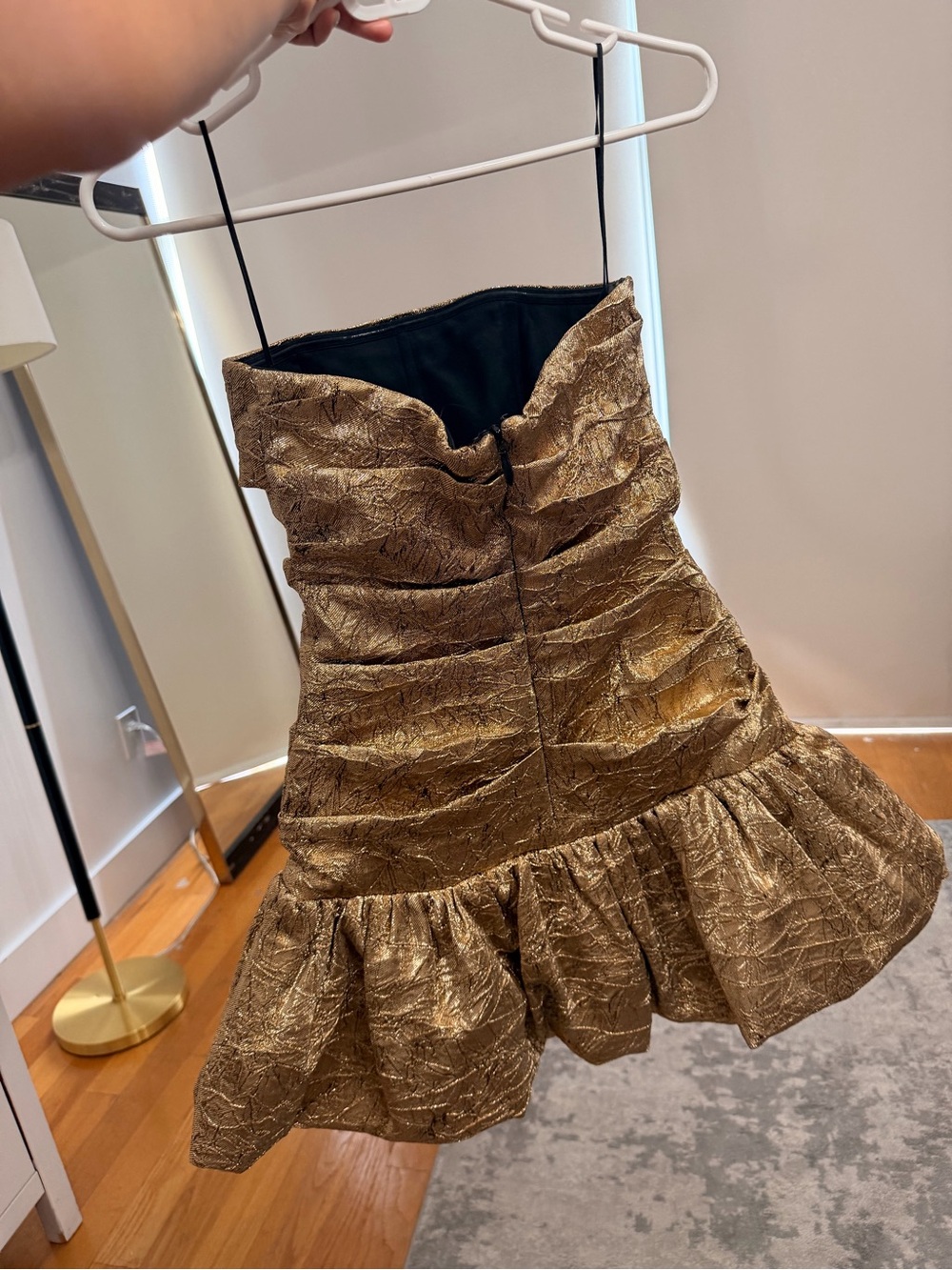 NADINE MERABI Strapless Metallic Gold Ruffle Hem Mini Dress - Picture 5 of 5